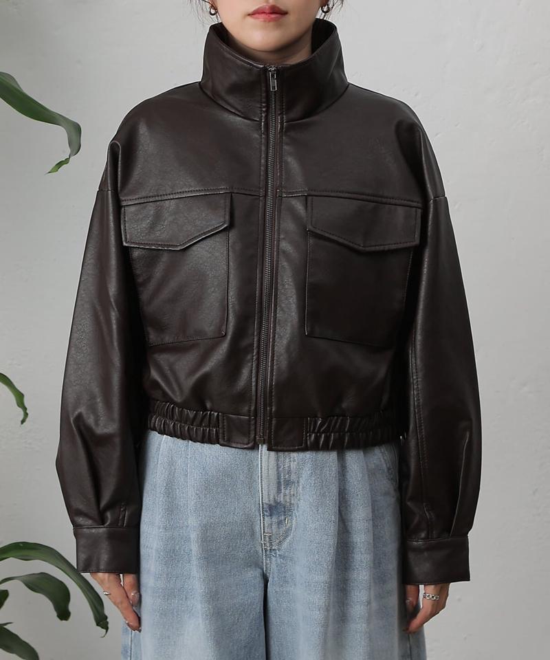 【リバイバル/新色追加】フェイクレザーショートブルゾン