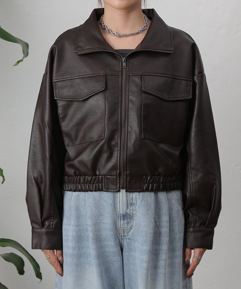 【リバイバル/新色追加】フェイクレザーショートブルゾン