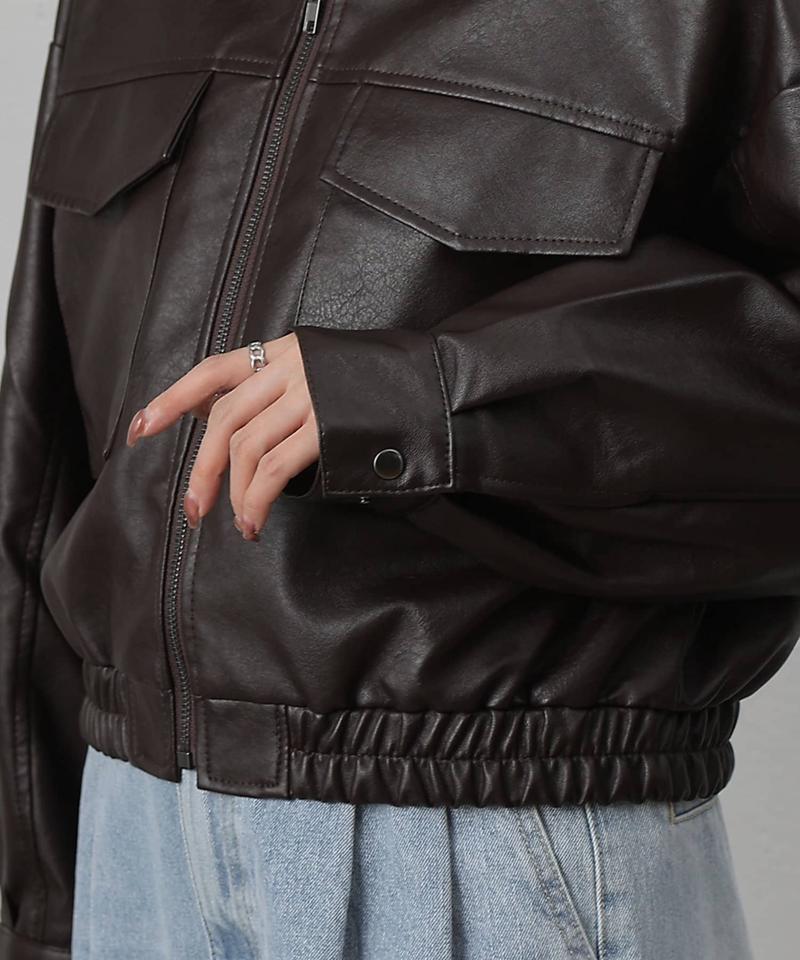 【リバイバル/新色追加】フェイクレザーショートブルゾン