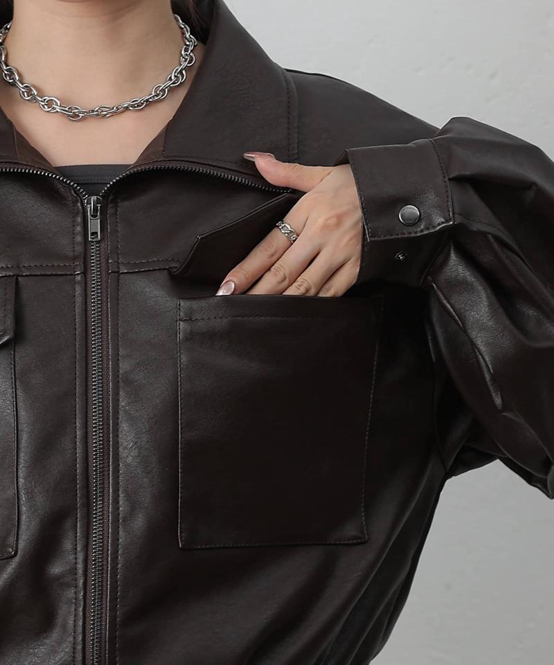 【リバイバル/新色追加】フェイクレザーショートブルゾン