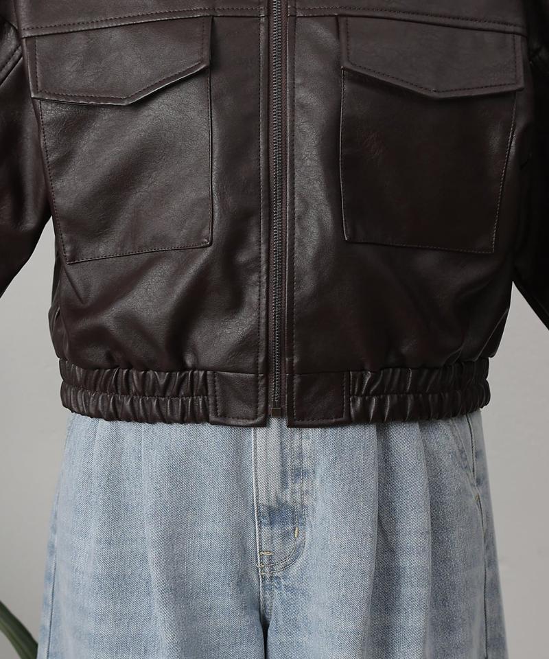 【リバイバル/新色追加】フェイクレザーショートブルゾン