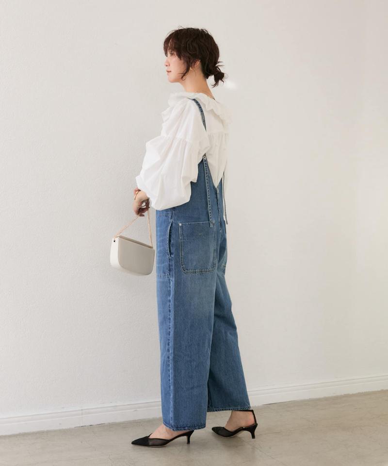 【長さ調整可能】プランジデニムサロペット