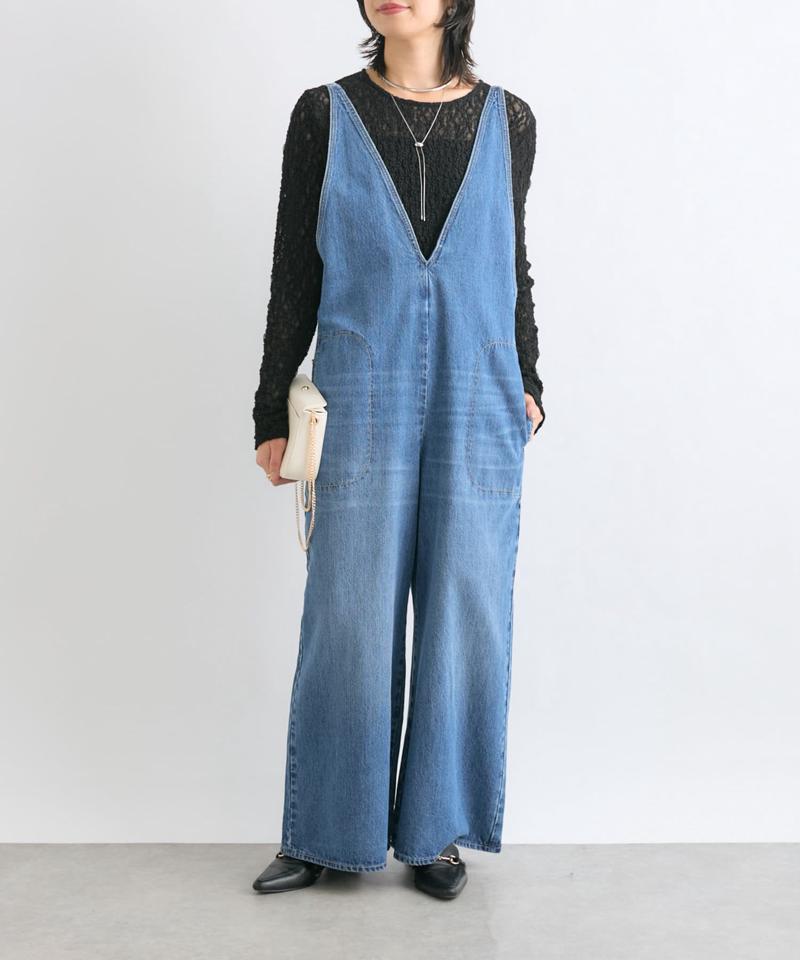 【長さ調整可能】プランジデニムサロペット