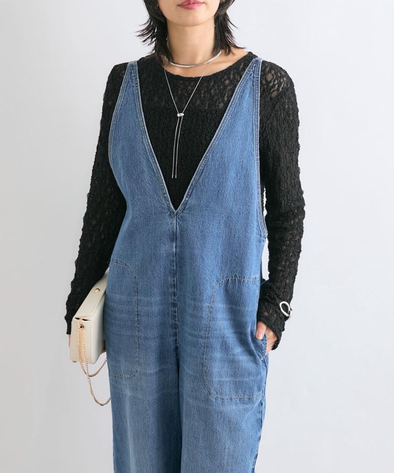【長さ調整可能】プランジデニムサロペット