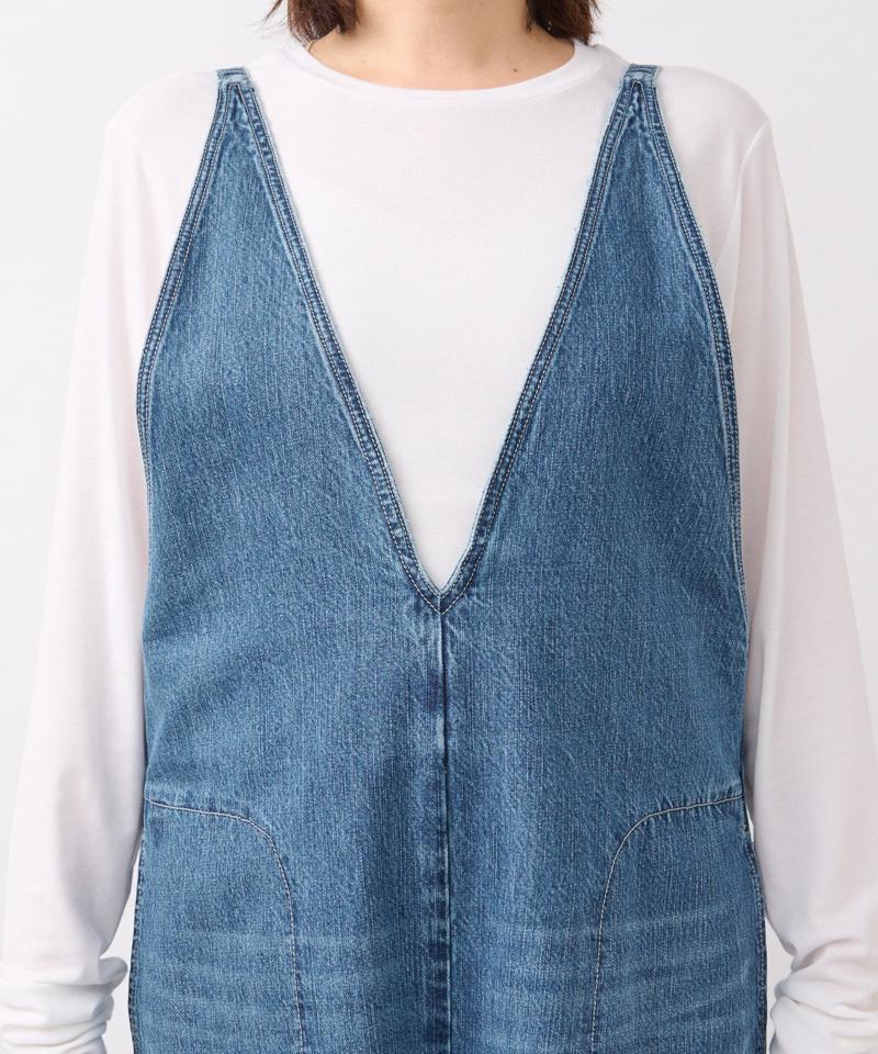 【長さ調整可能】プランジデニムサロペット