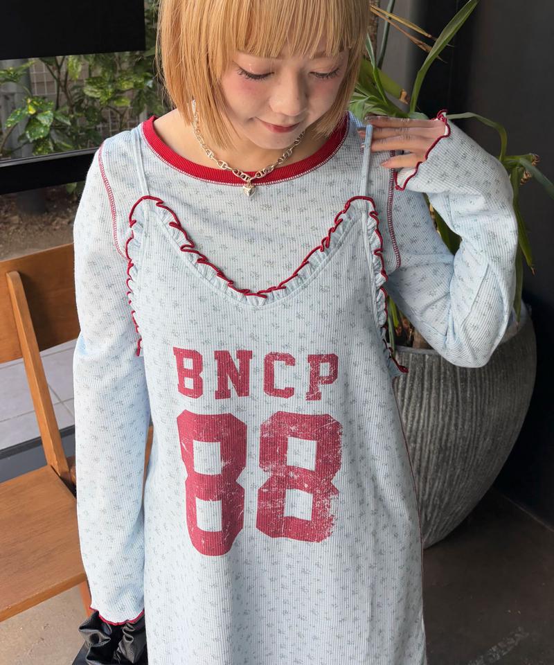 Tee付きフラワーワッフルチュニックキャミワンピース