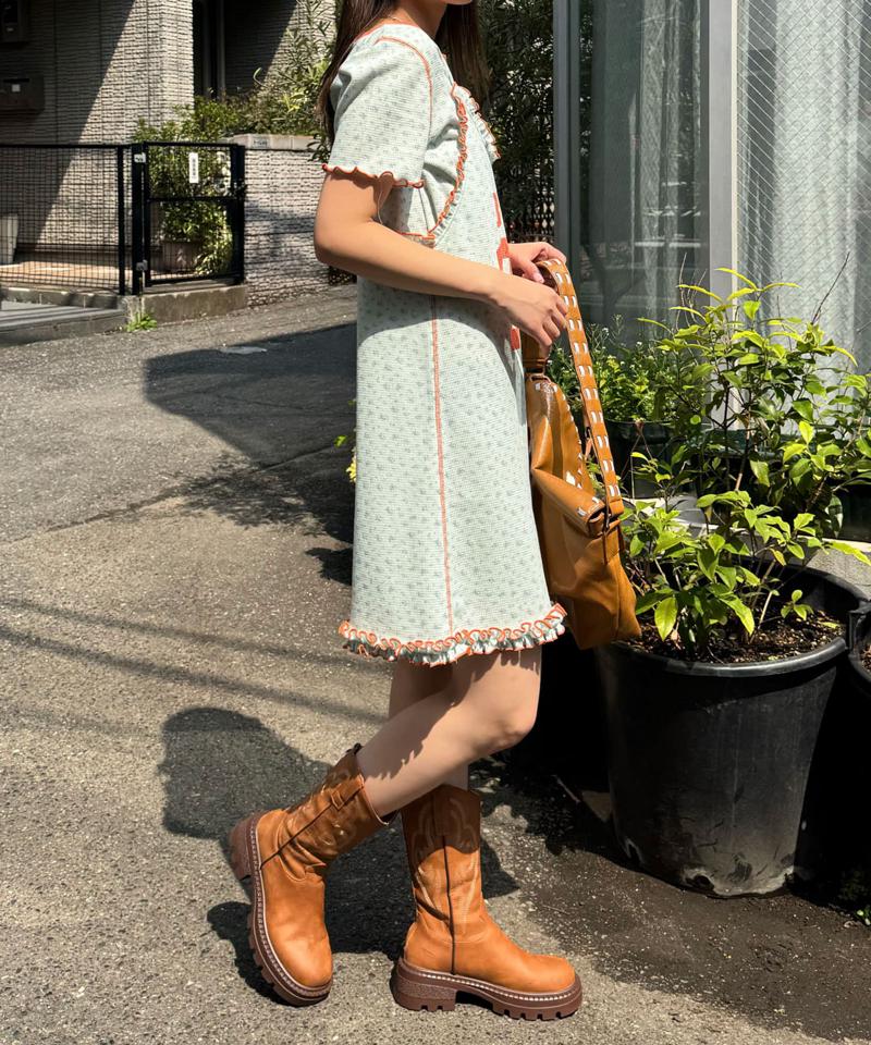 Tee付きフラワーワッフルチュニックキャミワンピース