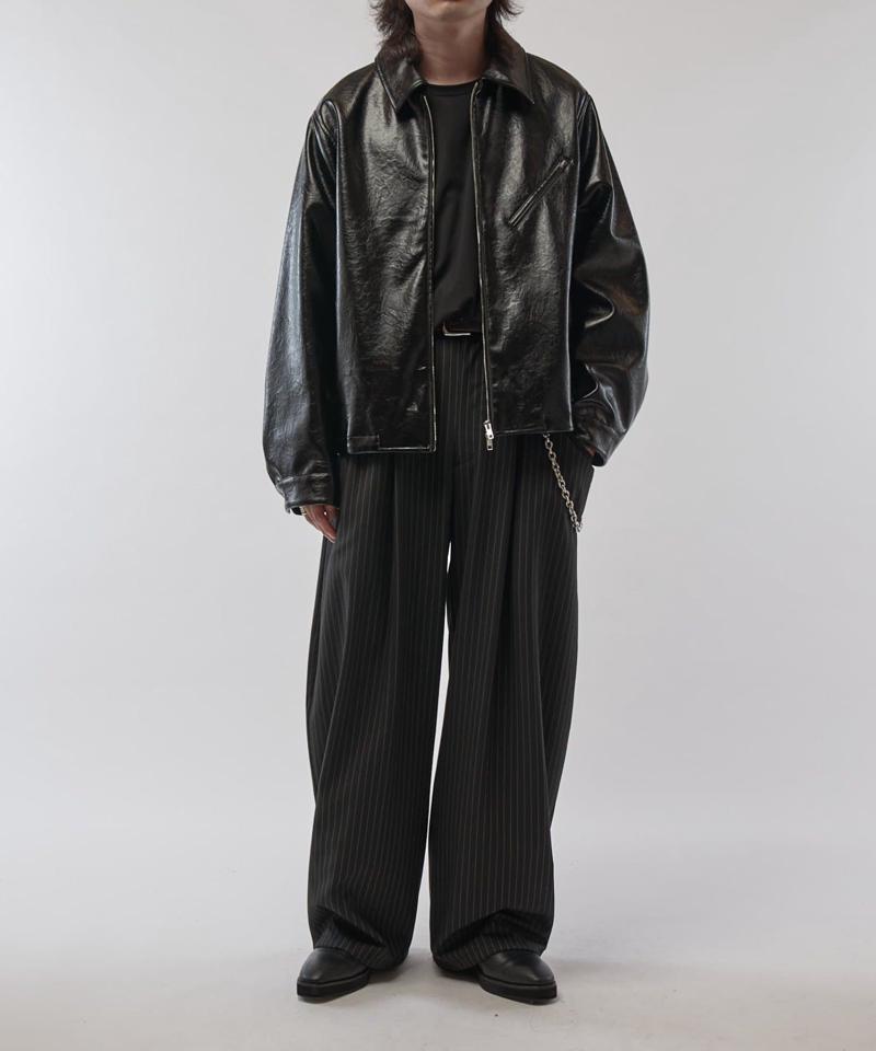 グランジシンセティックレザーZIPブルゾン