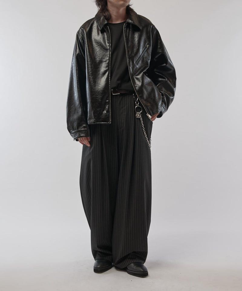 グランジシンセティックレザーZIPブルゾン