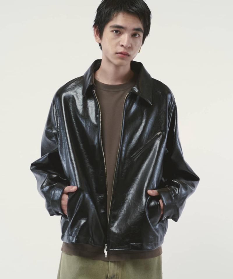 グランジシンセティックレザーZIPブルゾン