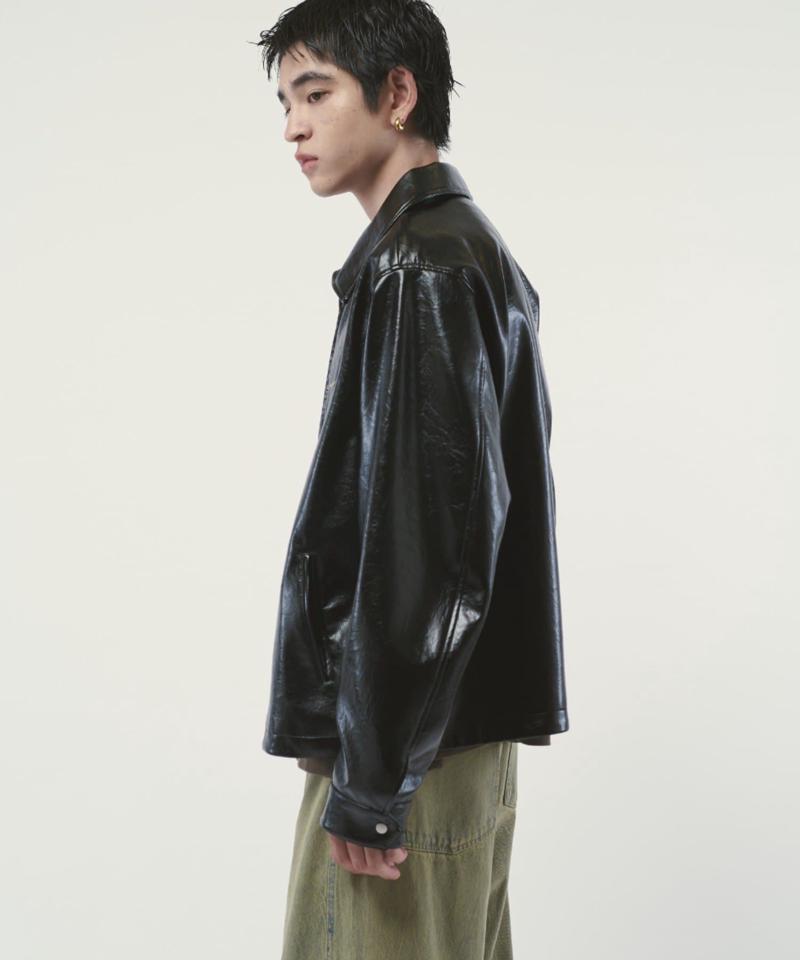 グランジシンセティックレザーZIPブルゾン