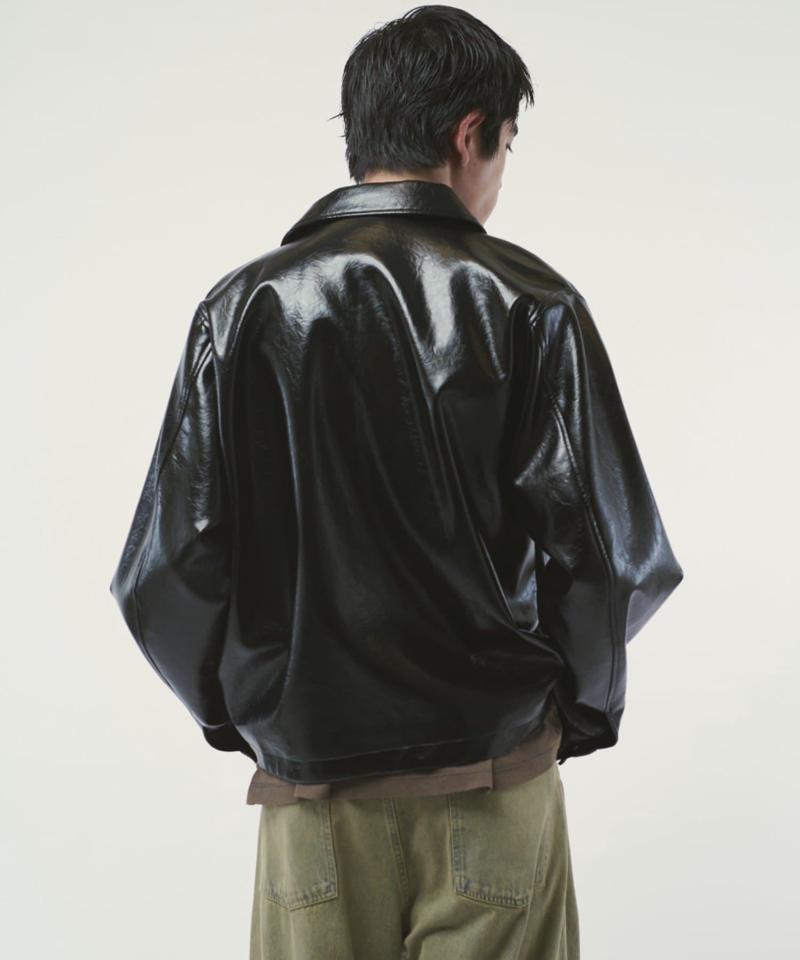 グランジシンセティックレザーZIPブルゾン