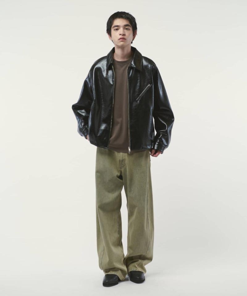グランジシンセティックレザーZIPブルゾン