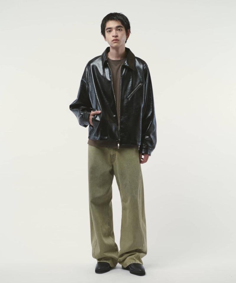 グランジシンセティックレザーZIPブルゾン