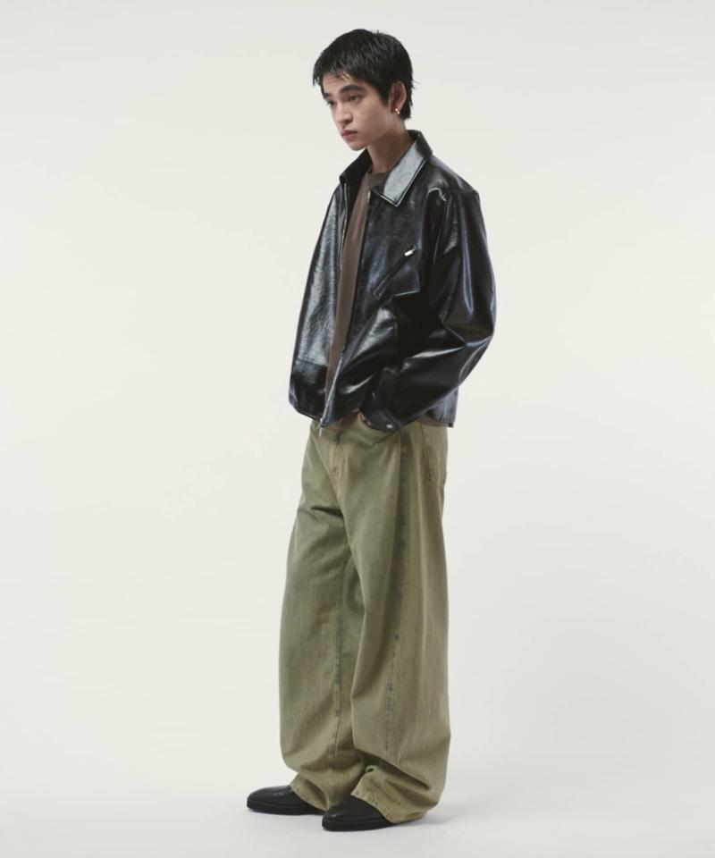 グランジシンセティックレザーZIPブルゾン