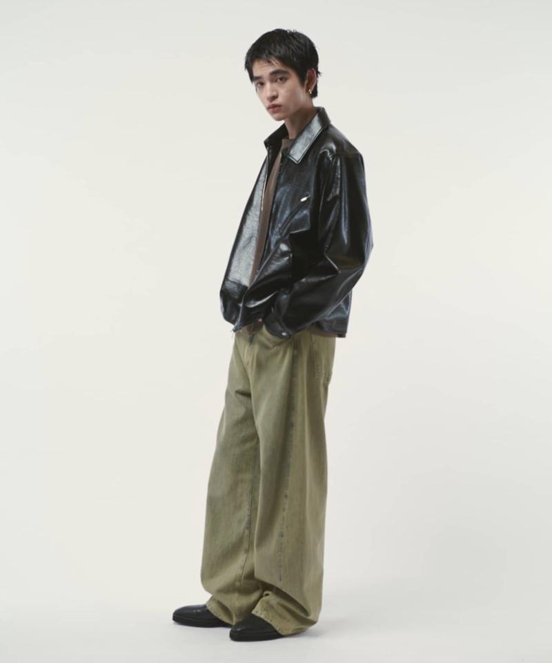 グランジシンセティックレザーZIPブルゾン