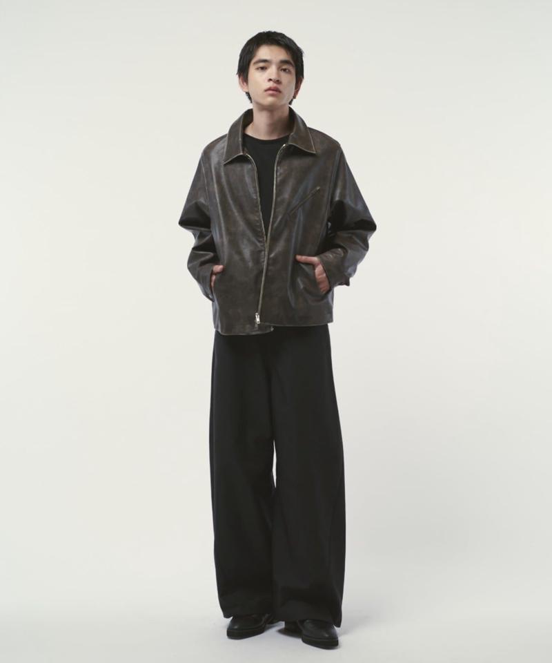 グランジシンセティックレザーZIPブルゾン