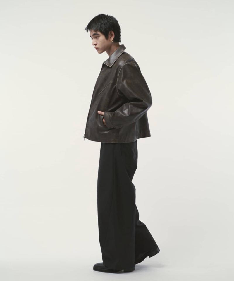 グランジシンセティックレザーZIPブルゾン