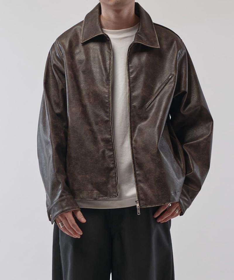 グランジシンセティックレザーZIPブルゾン