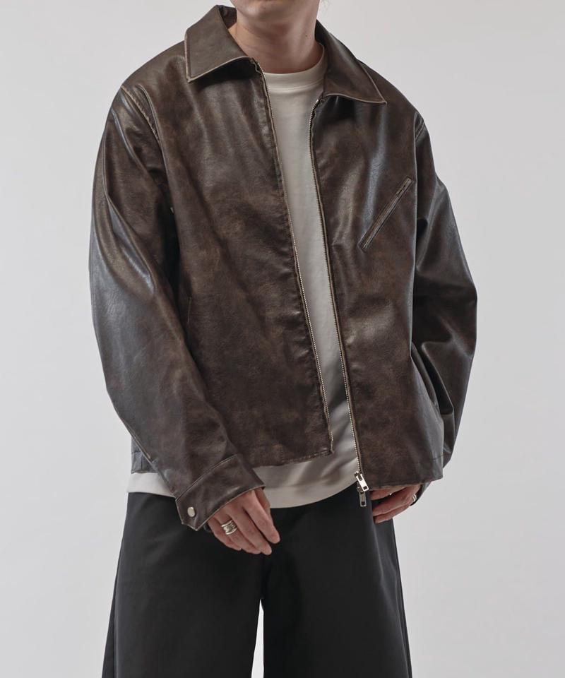 グランジシンセティックレザーZIPブルゾン