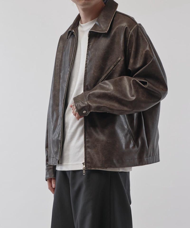 グランジシンセティックレザーZIPブルゾン