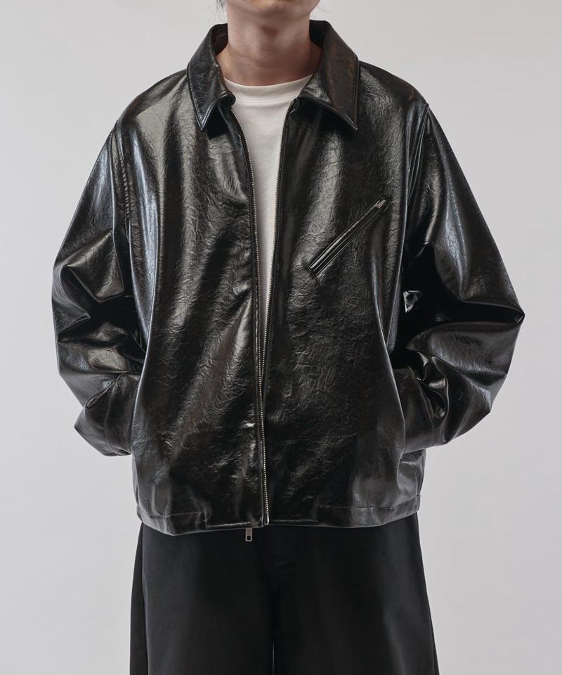 グランジシンセティックレザーZIPブルゾン