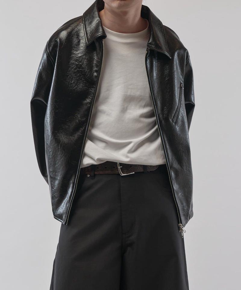 グランジシンセティックレザーZIPブルゾン