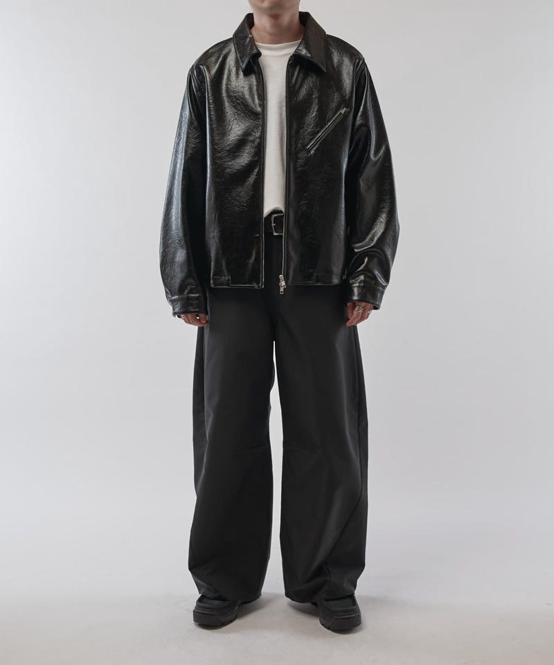 グランジシンセティックレザーZIPブルゾン
