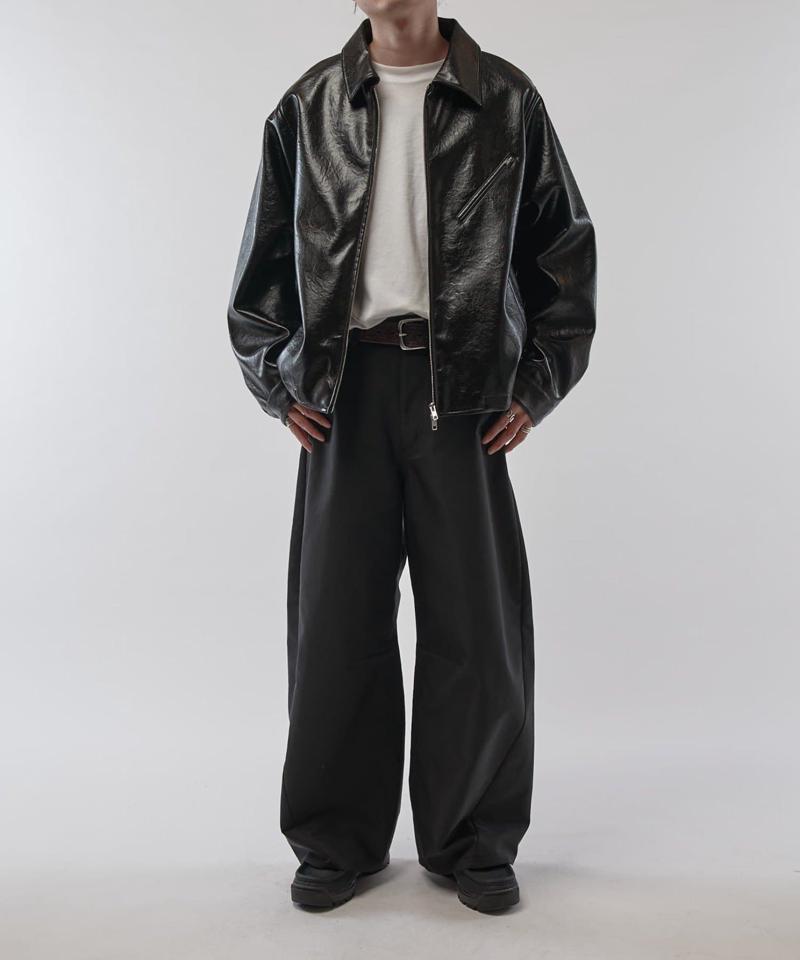 グランジシンセティックレザーZIPブルゾン
