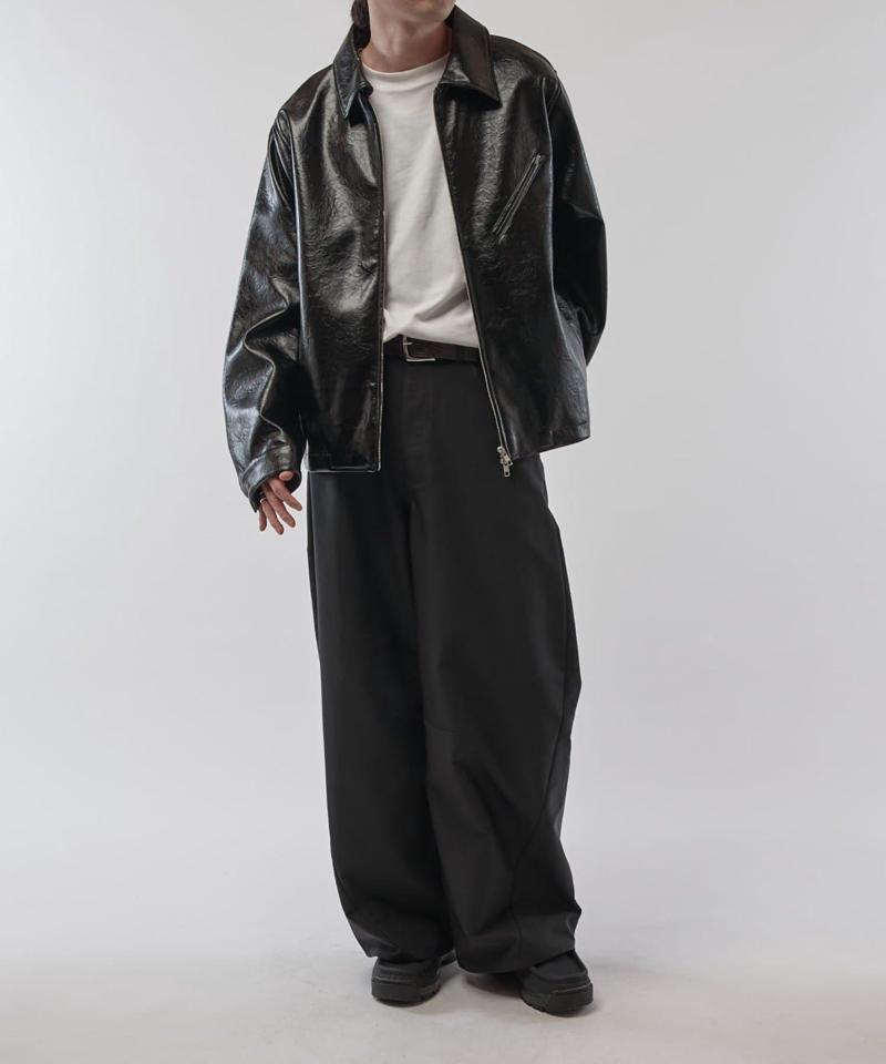 グランジシンセティックレザーZIPブルゾン