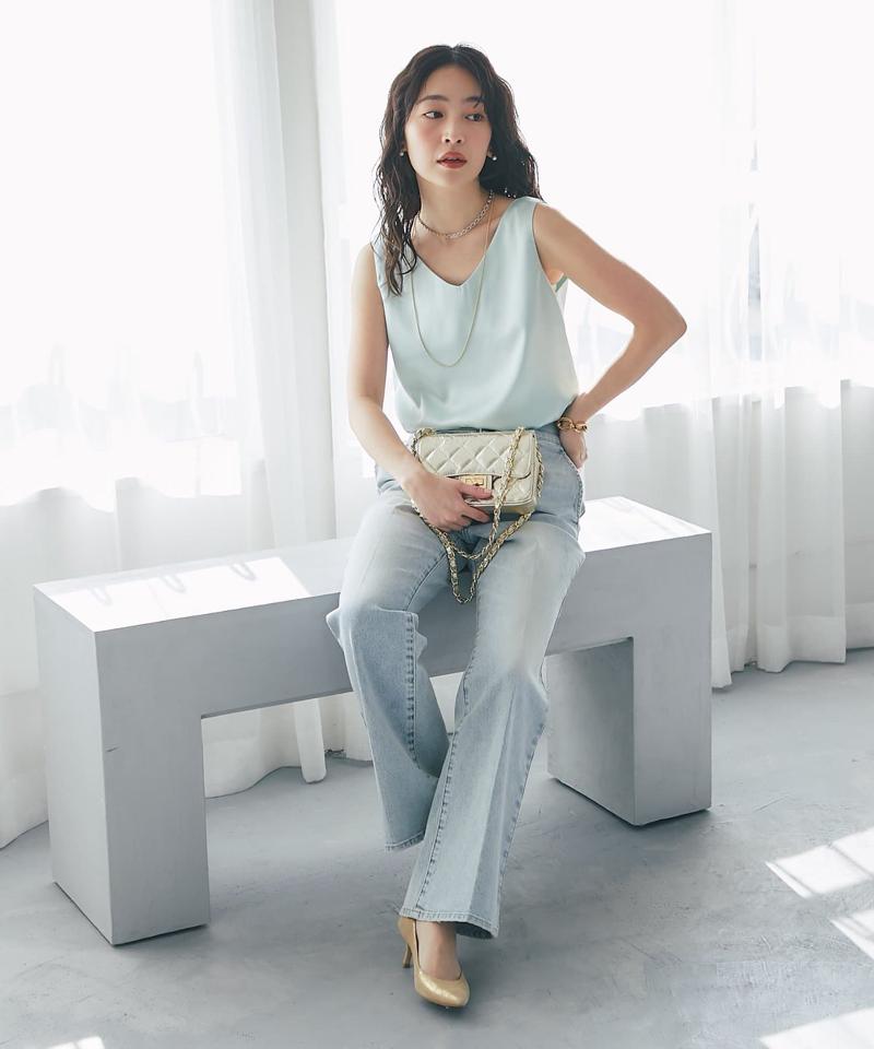 【今すぐお届け・miki監修】サテン2WAYタンク