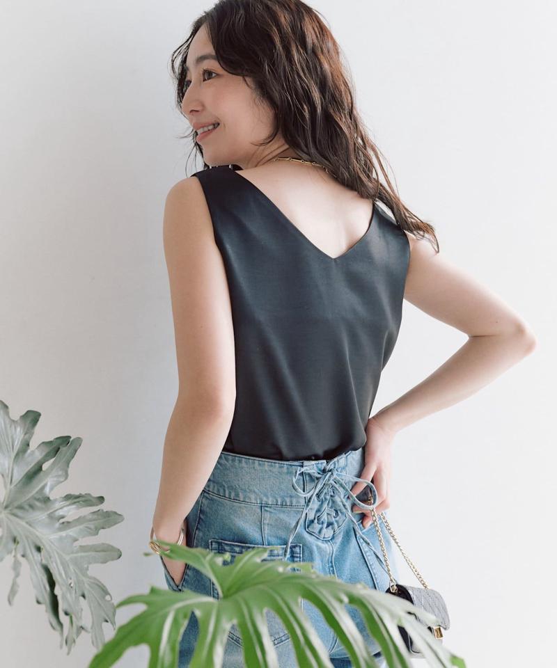 【今すぐお届け・miki監修】サテン2WAYタンク