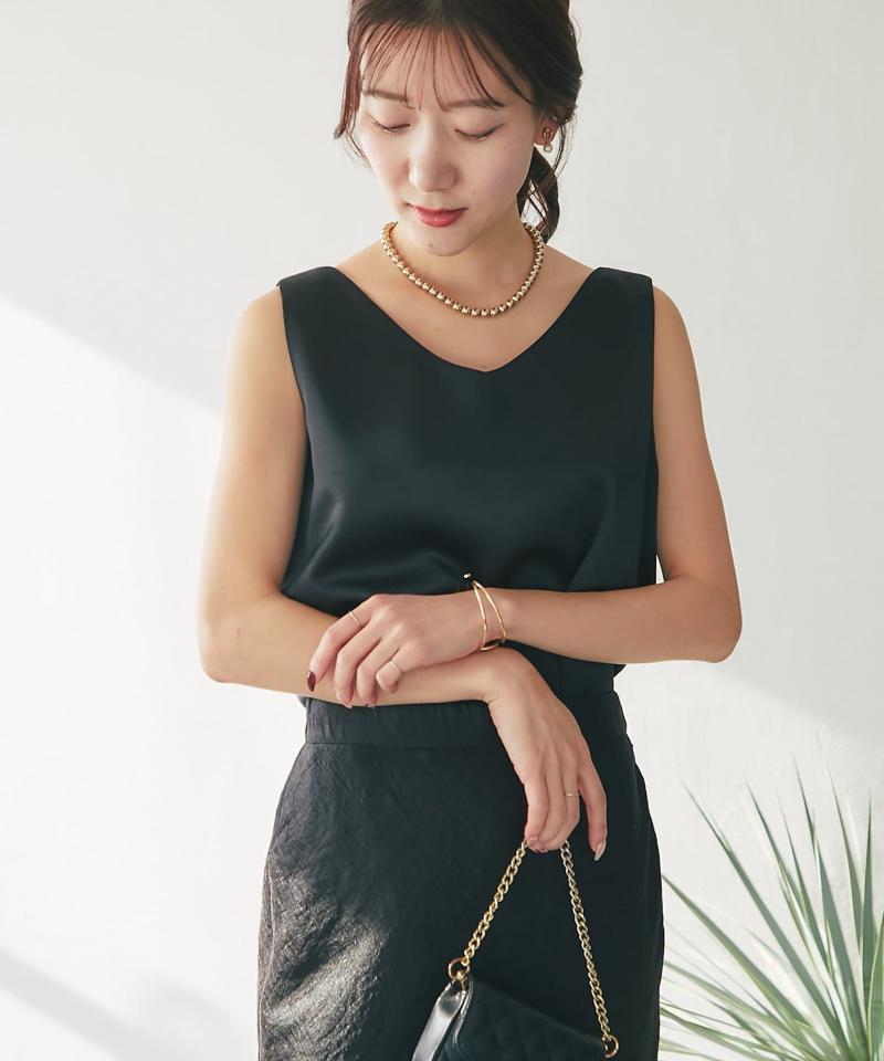 【今すぐお届け・miki監修】サテン2WAYタンク