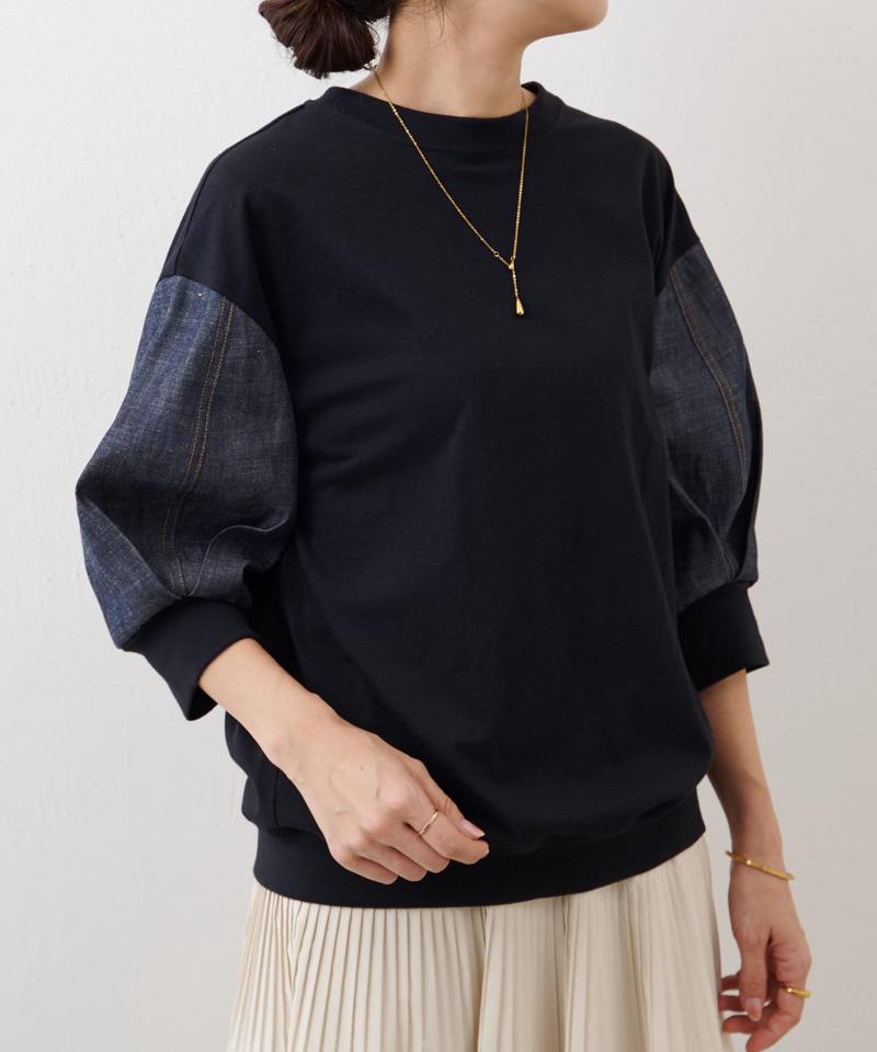 袖デニムTee