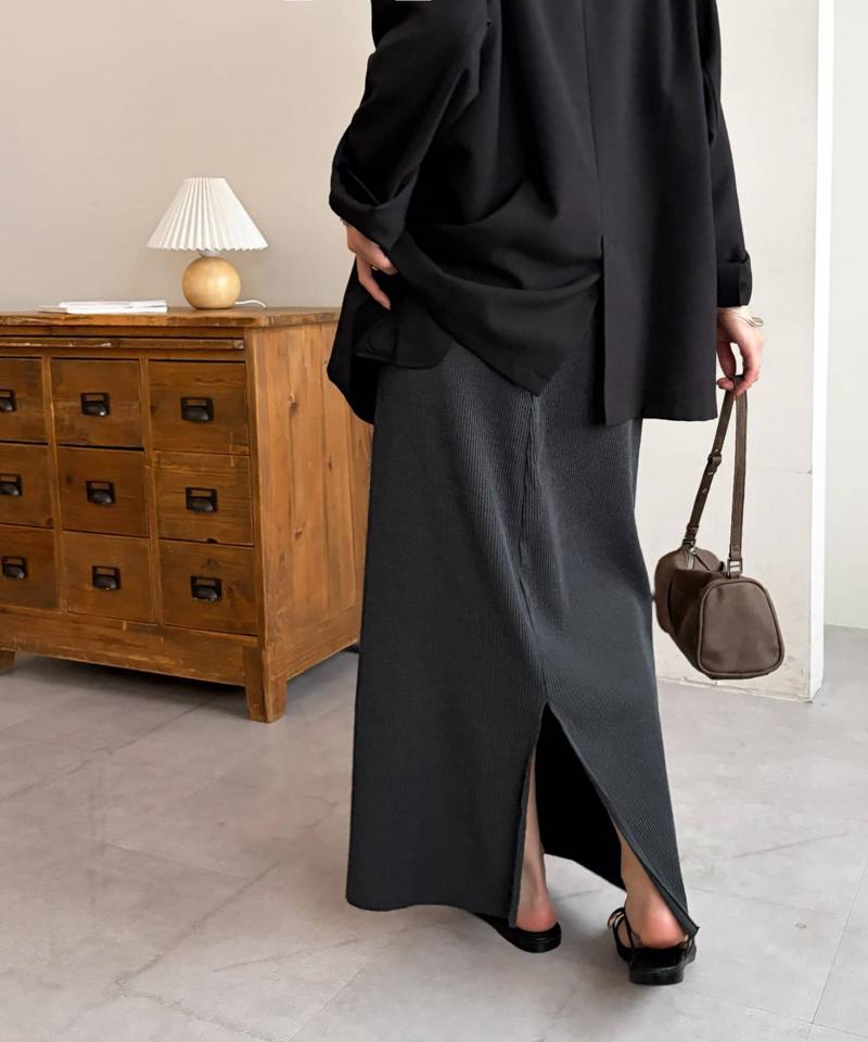 【新色追加!/細見え/着回し自在/3サイズ展開】リブナロースカート