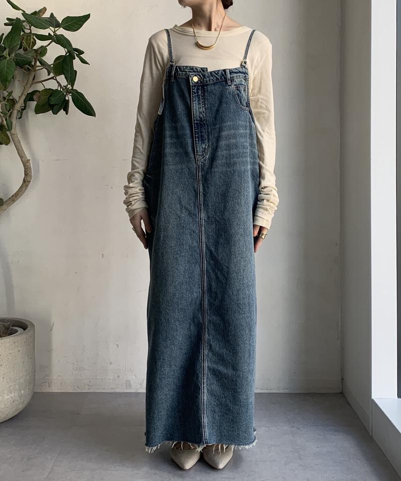 【完売カラー再追加!/体型カバー】裾フリンジデニムジャンスカ