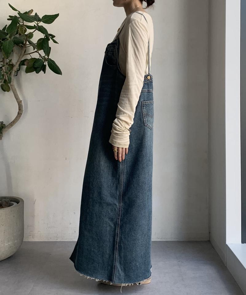 【完売カラー再追加!/体型カバー】裾フリンジデニムジャンスカ