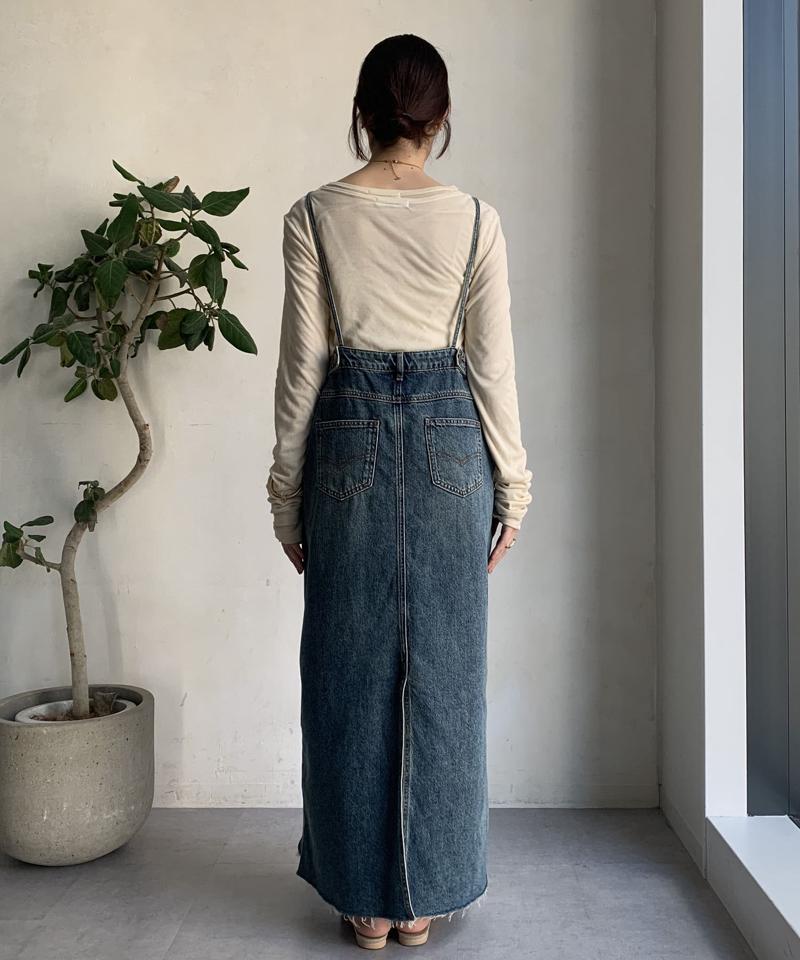 【完売カラー再追加!/体型カバー】裾フリンジデニムジャンスカ