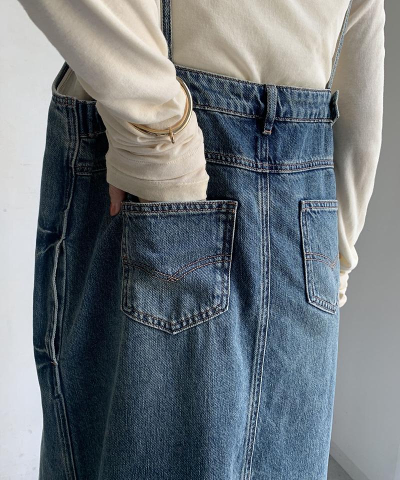 【完売カラー再追加!/体型カバー】裾フリンジデニムジャンスカ