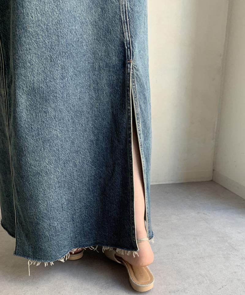 【完売カラー再追加!/体型カバー】裾フリンジデニムジャンスカ