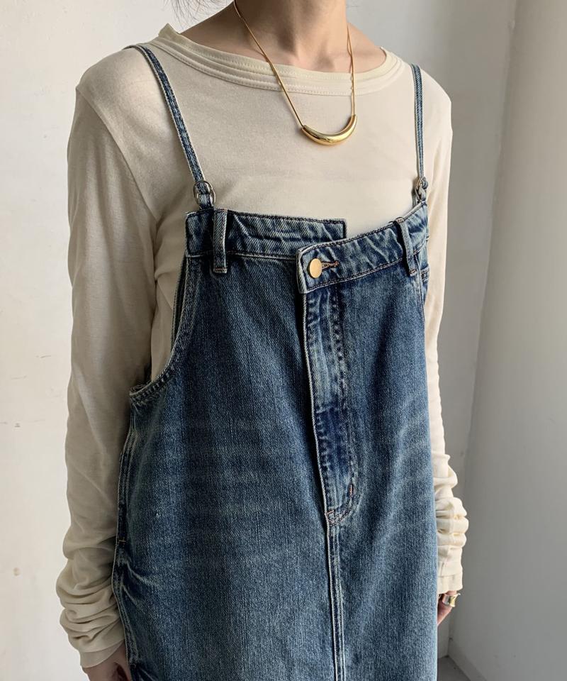 【完売カラー再追加!/体型カバー】裾フリンジデニムジャンスカ