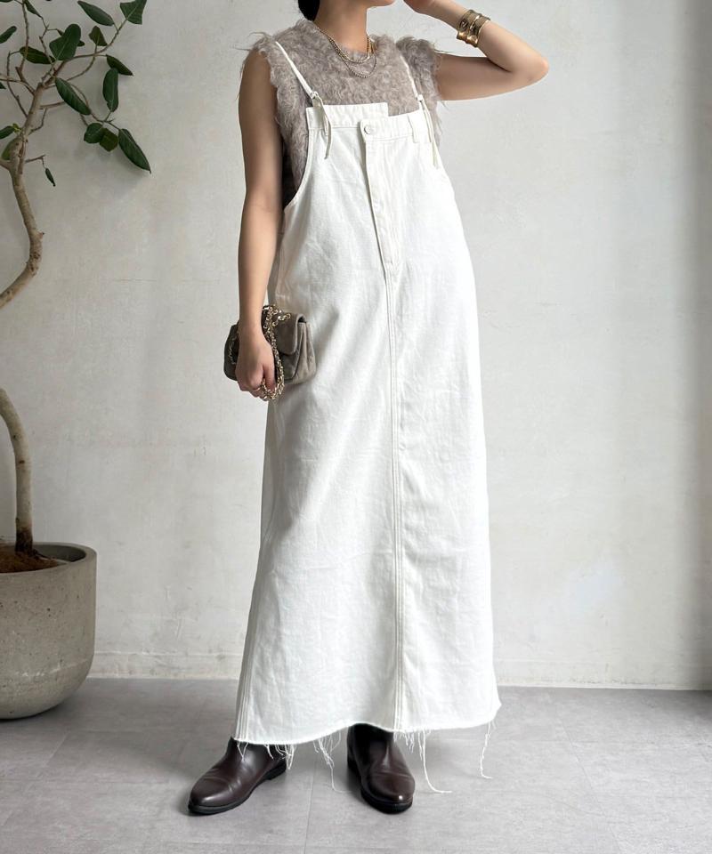 【完売カラー再追加!/体型カバー】裾フリンジデニムジャンスカ