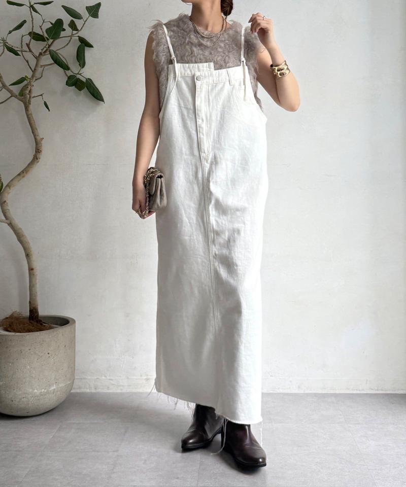 【完売カラー再追加!/体型カバー】裾フリンジデニムジャンスカ