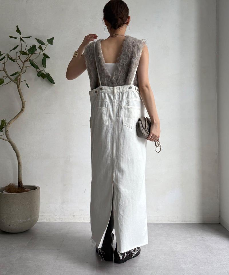 【完売カラー再追加!/体型カバー】裾フリンジデニムジャンスカ