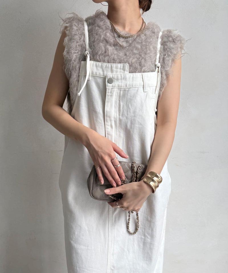 【完売カラー再追加!/体型カバー】裾フリンジデニムジャンスカ