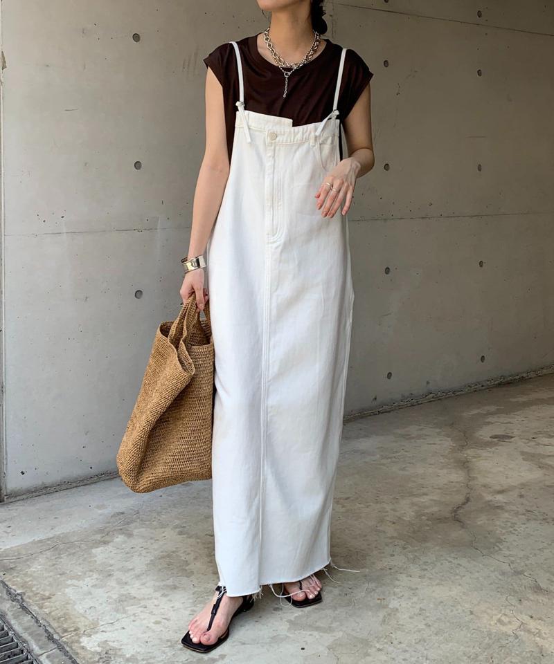 【完売カラー再追加!/体型カバー】裾フリンジデニムジャンスカ