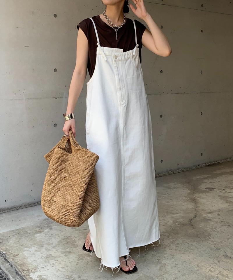 【完売カラー再追加!/体型カバー】裾フリンジデニムジャンスカ