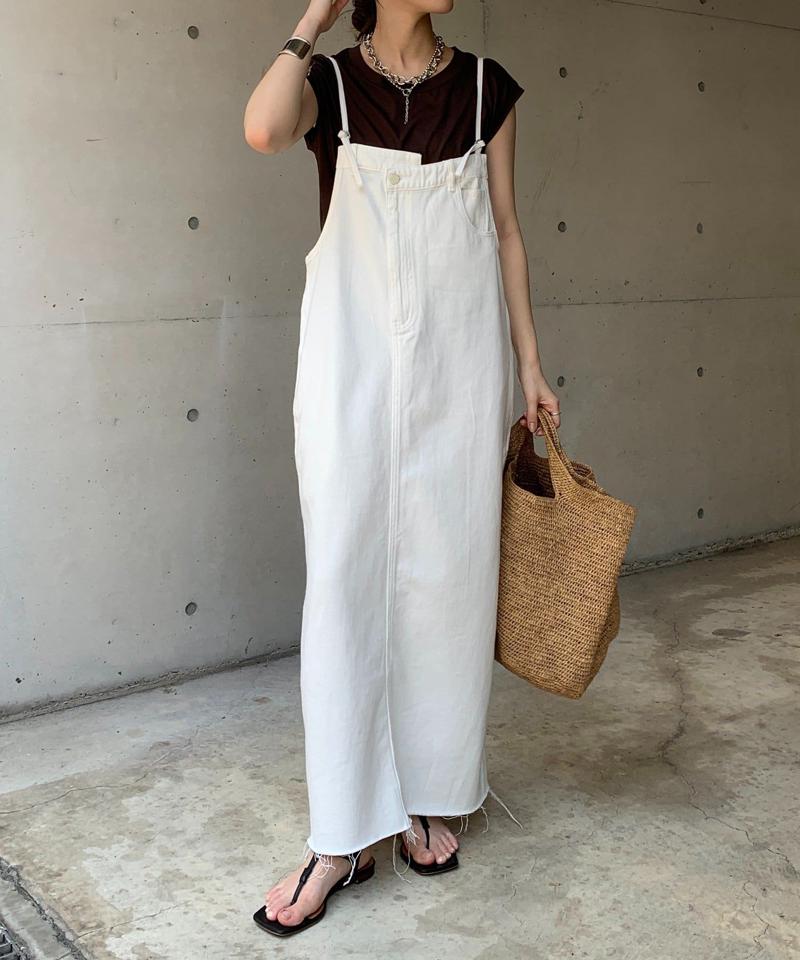 【完売カラー再追加!/体型カバー】裾フリンジデニムジャンスカ