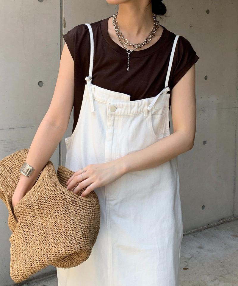 【完売カラー再追加!/体型カバー】裾フリンジデニムジャンスカ