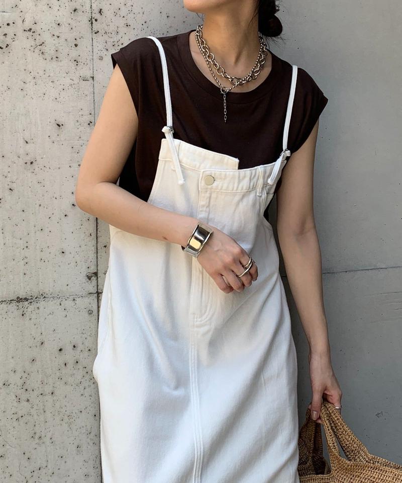 【完売カラー再追加!/体型カバー】裾フリンジデニムジャンスカ